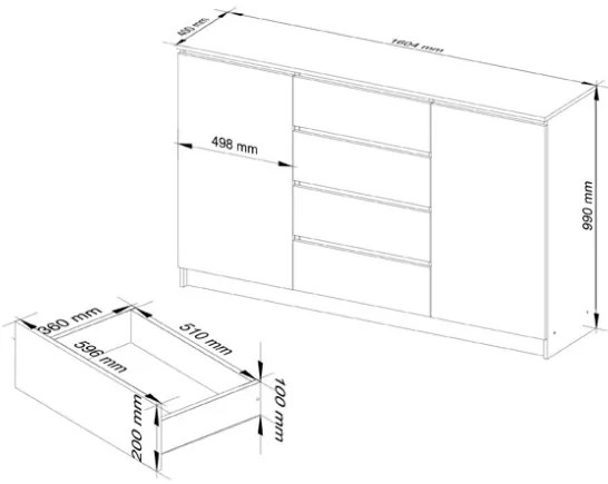 Credenza Soggiorno 2 Ante 4 Cassetti 160x40x100 Artika Bianca