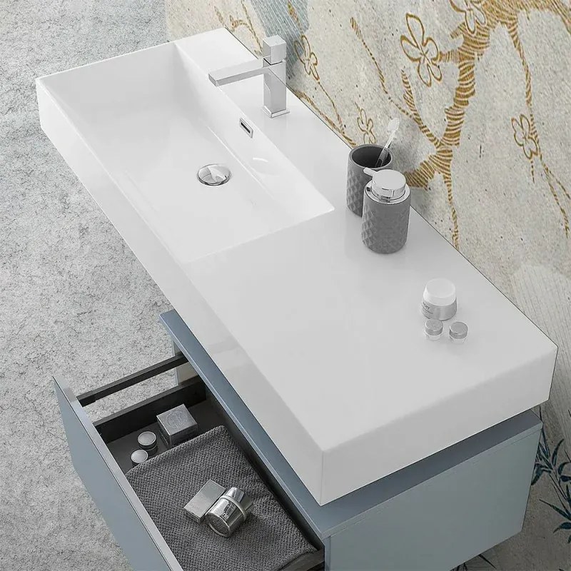 Lavabo sospeso in resina 120 cm vasca sinistra bianco lucido Loto
