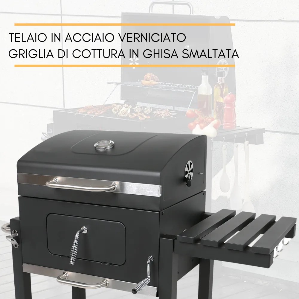 Barbecue a Carbone BBQ a Carbone con Doppia Griglia in Acciaio Grill da Giardino con Ruote, Apribottiglie e Ripiani