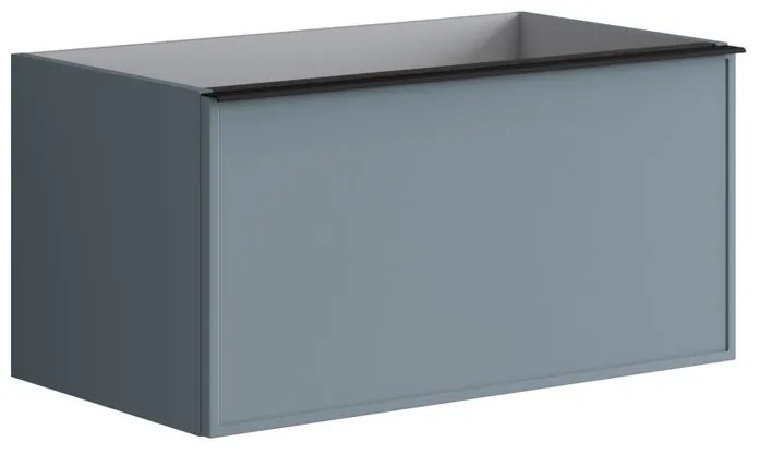 Mobile da bagno sospeso sotto lavabo L 80 x H 40 x P 45.5 cm blu laccato opaco, 2 cassetti Pixel frame