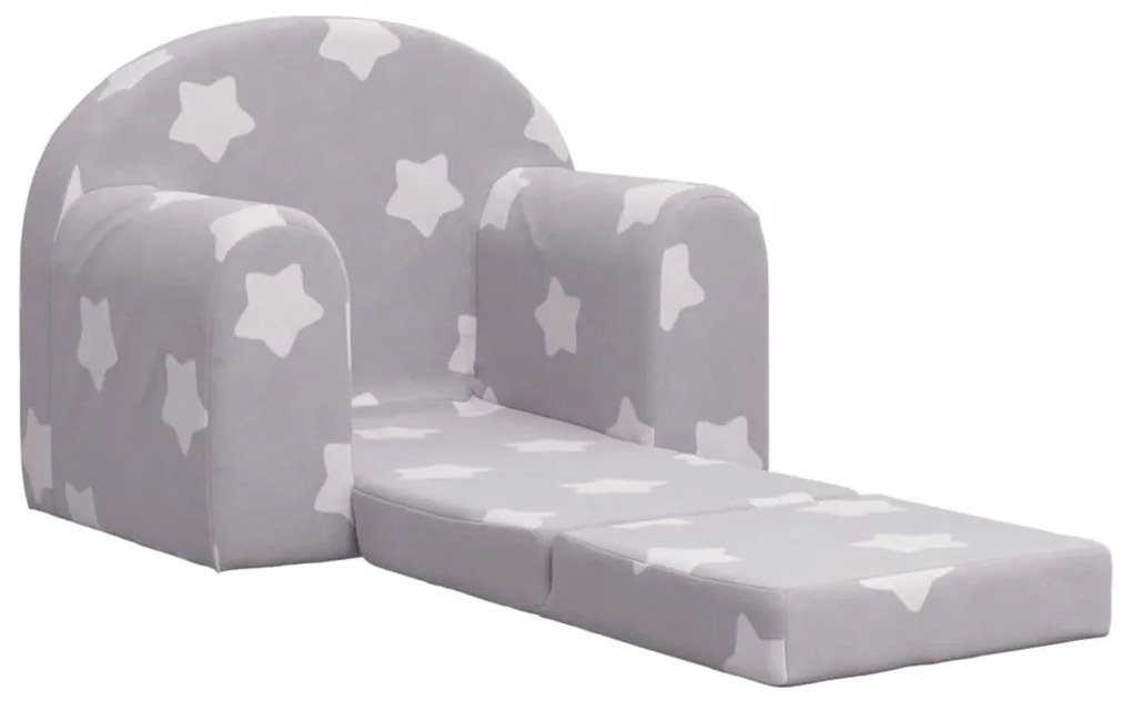 Divano letto bambini grigio chiaro con stelle morbido peluche