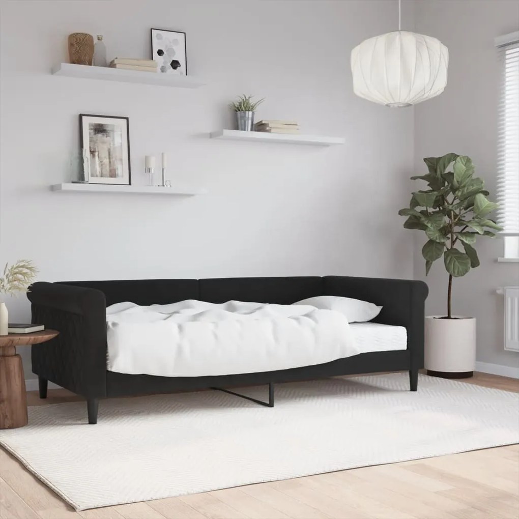 Divano Letto Con Materasso Nero 90x190 Cm İn Velluto /