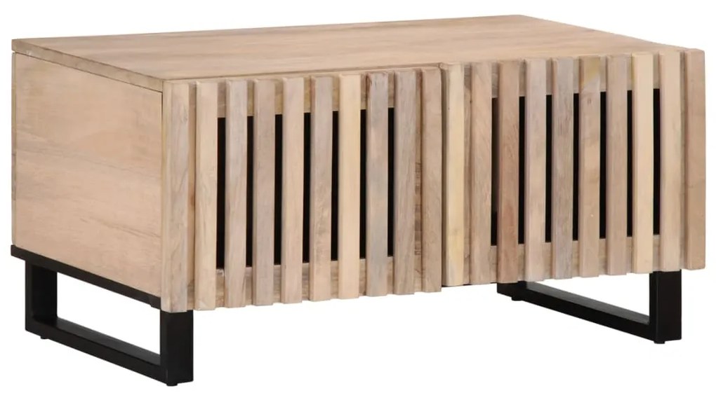 Tavolino Da Salotto Bianco 80x51x40 Cm Legno Massello Di Mango /