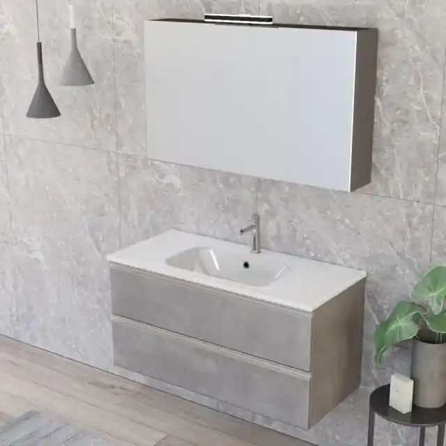 Mobile bagno sospeso 100 cm Master grigio cemento con specchio contenitore