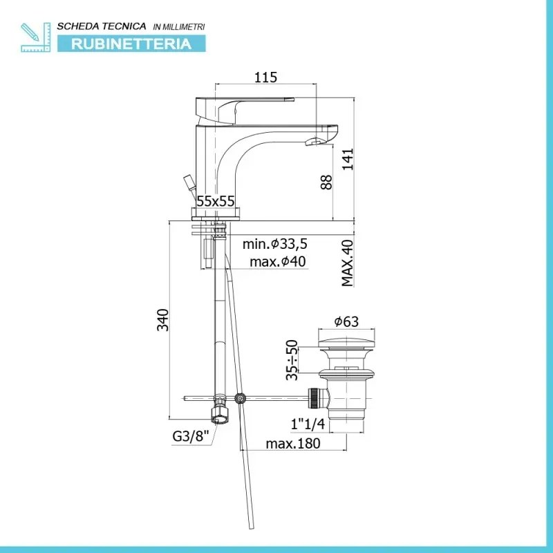 Rubinetto lavabo Paffoni Sly in ottone cromo scarico incluso