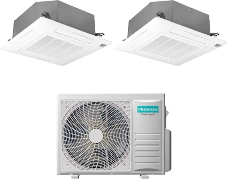 Climatizzatore Condizionatore Hisense Dual Split Inverter a Cassetta 12+12 con 3AMW72U4RJC R-32 Wi-Fi Optional 12000+12000 con Telecomando e Pannello