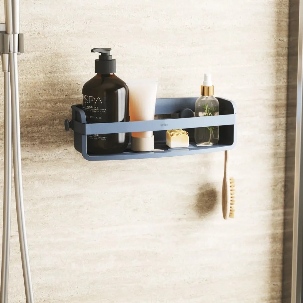 Mensola da bagno blu in plastica riciclata senza foratura Flex - Umbra