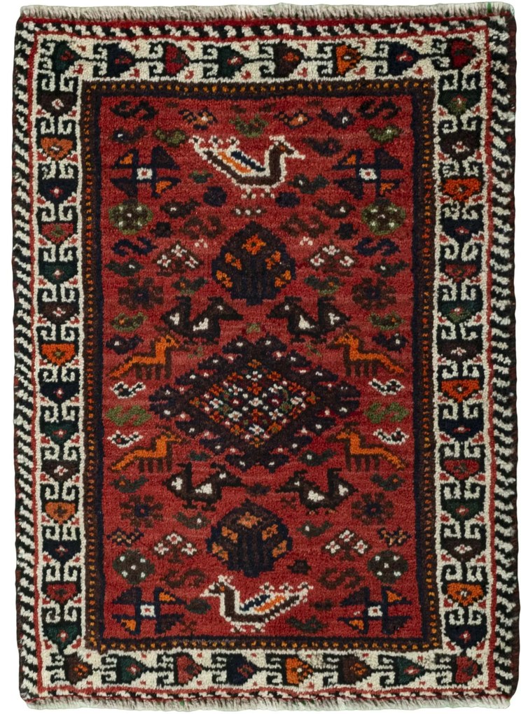 Shiraz Tappeto 50x70 Rosso (Iran) Annodato A Mano