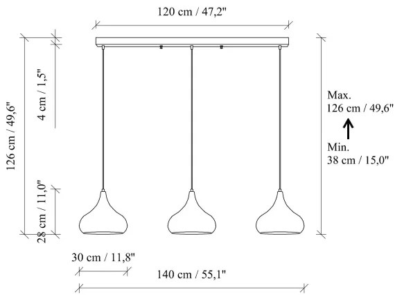 Lampadario a sospensione su cavo MUBA 3xE27/40W/230V in rame