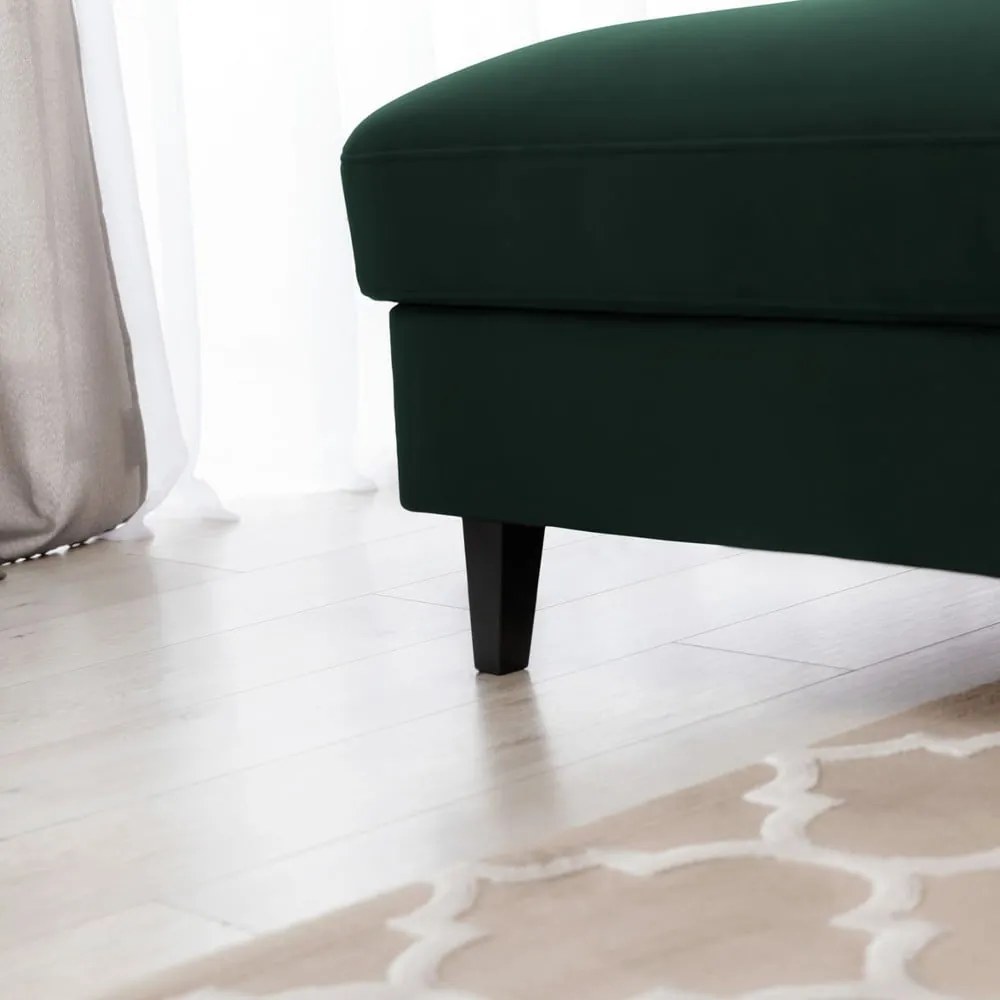 Divano angolare verde scuro allungabile/con contenitore (con penisola a sinistra/con chaise lounge) e rivestimento in velluto Foble – ELTAP