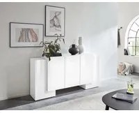 Credenza moderna a 5 ante, Made in Italy, Madia da cucina, Buffet di design da soggiorno, cm 170x45h85, Bianco lucido