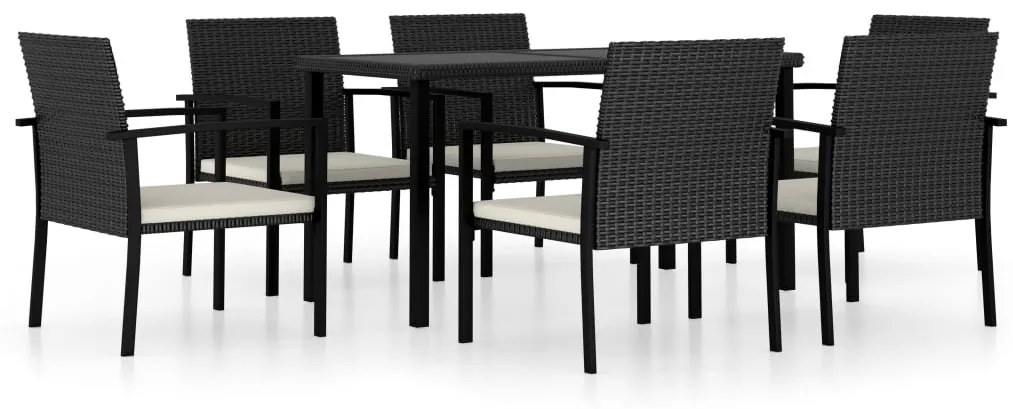 Set da Pranzo da Giardino 7 pz in Polyrattan Nero