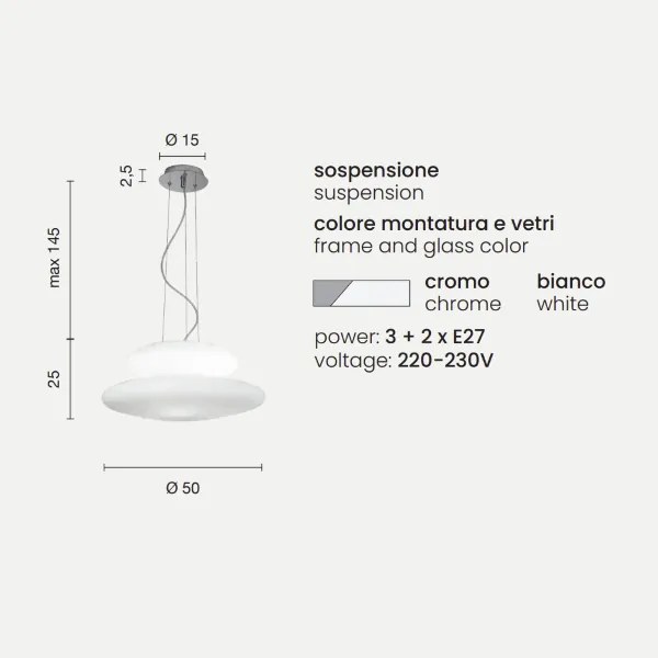 Lampada a sospensione 50 cm PAGODA in vetro Bianco soffiato e acidato PICCOLO