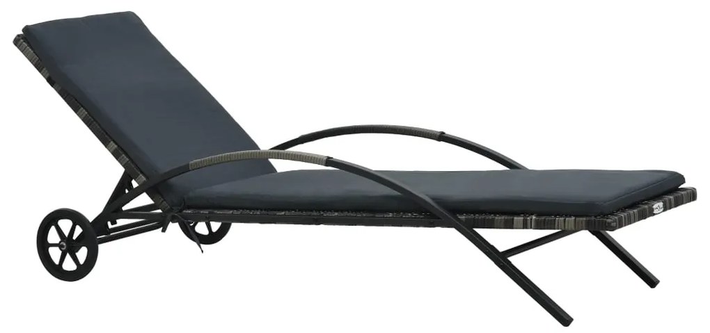Lettino Prendisole Con Cuscino E Ruote İn Polyrattan Antracite /