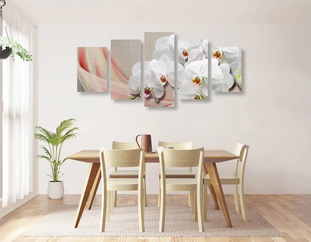 Quadri 5 pezzi – Orchidea bianca su tela