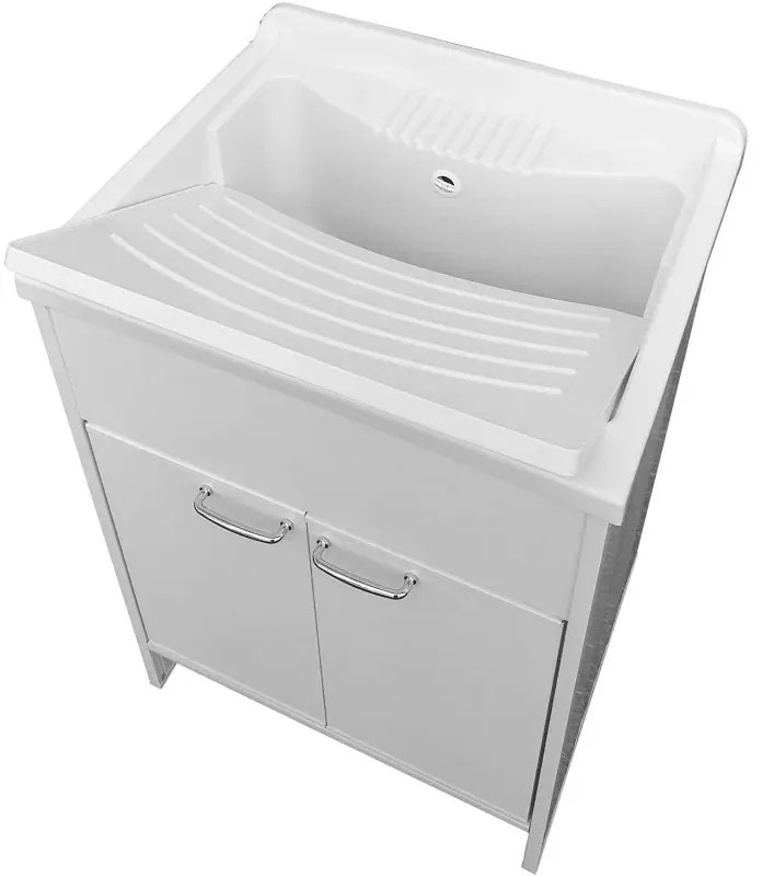 Mobile lavatoio 60x60 cm vasca in resina con asse e kit di scarico