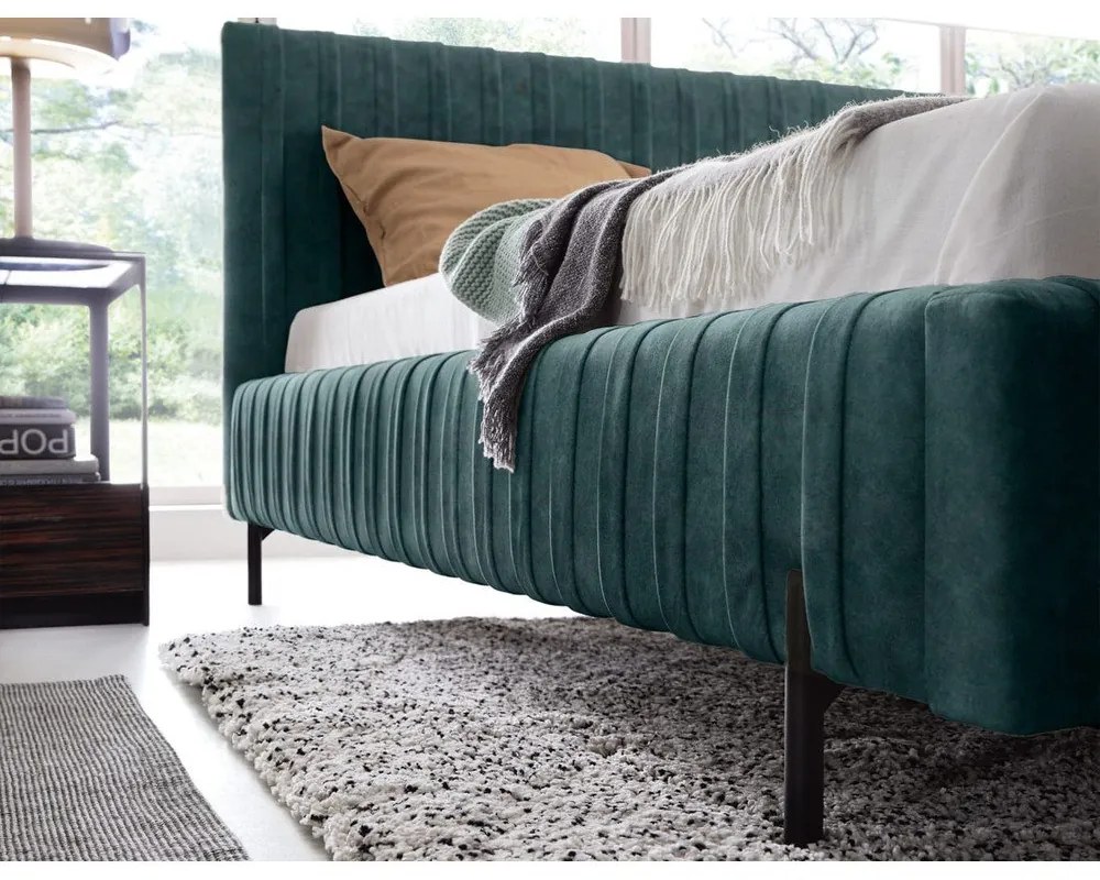 Letto matrimoniale imbottito color petrolio con contenitore e rete inclusi 160x200 cm Plissa – ELTAP