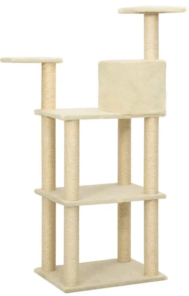 Albero per gatti con tiragraffi in sisal crema 119 cm