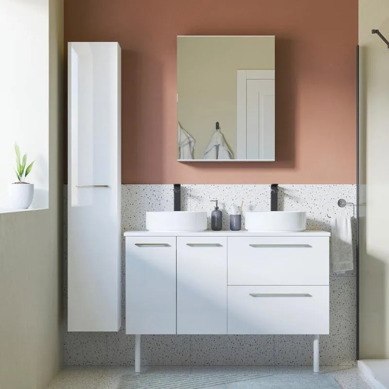 Mobile da bagno sospeso sotto lavabo L 60 x H 58 x P 48 cm bianco laminato lucido, 2 cassetti SENSEA Remix