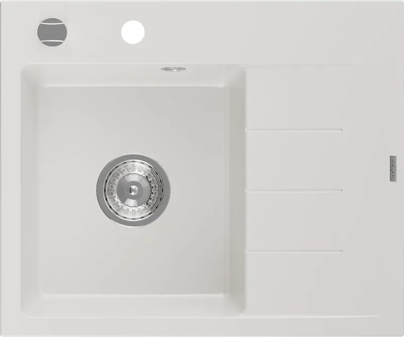 Mexen Ben lavello in granito 1-vasca con scolapiatti, sinistro 600 x 500 mm, bianco, sifone cromato - 6522605000-20