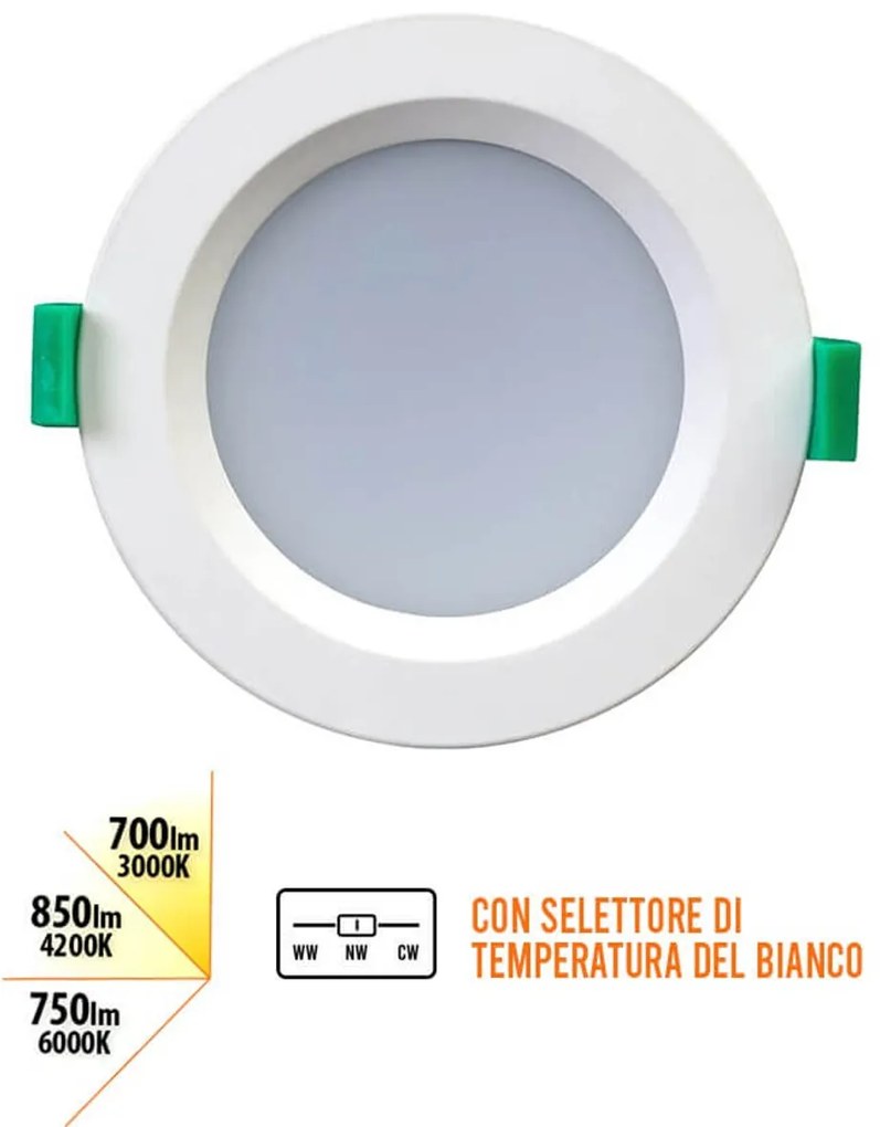 Faro da incasso LED 10W 3in1 IP44 Dimmerabile Foro ø89mm - 109mm Colore Bianco Variabile CCT