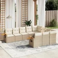 Set Divano da Giardino 10 pz con Cuscini Beige in Polyrattan 3259580