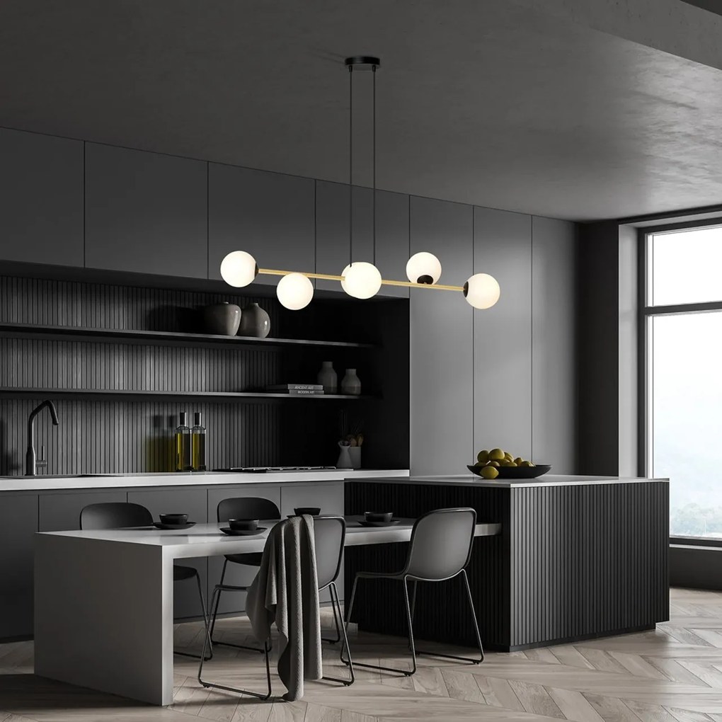 Lampadario a sospensione GRAVITY 6 Nero/Bianco e Oro 6xE14