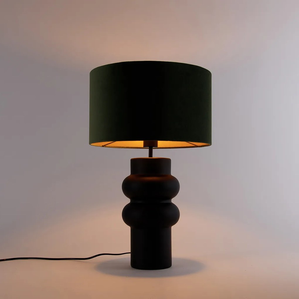 Lampada da tavolo di design con paralume in velluto nero verde con oro 35 cm - Alisia