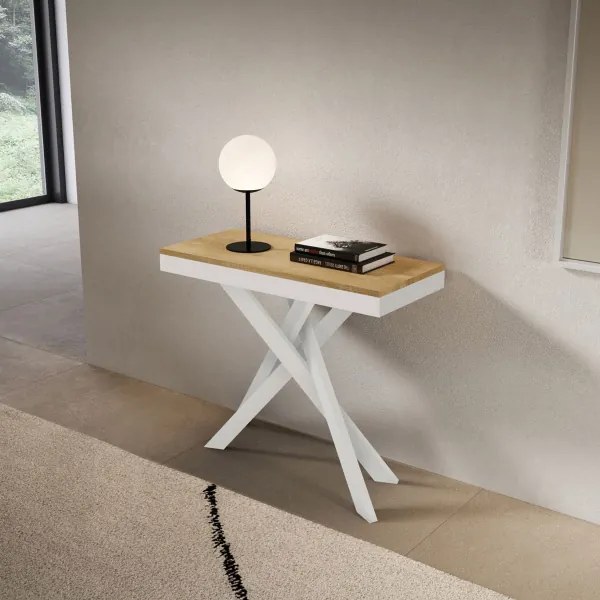 Consolle allungabile Libo Evolution - Quercia natura telaio bianco 90x40/300 cm