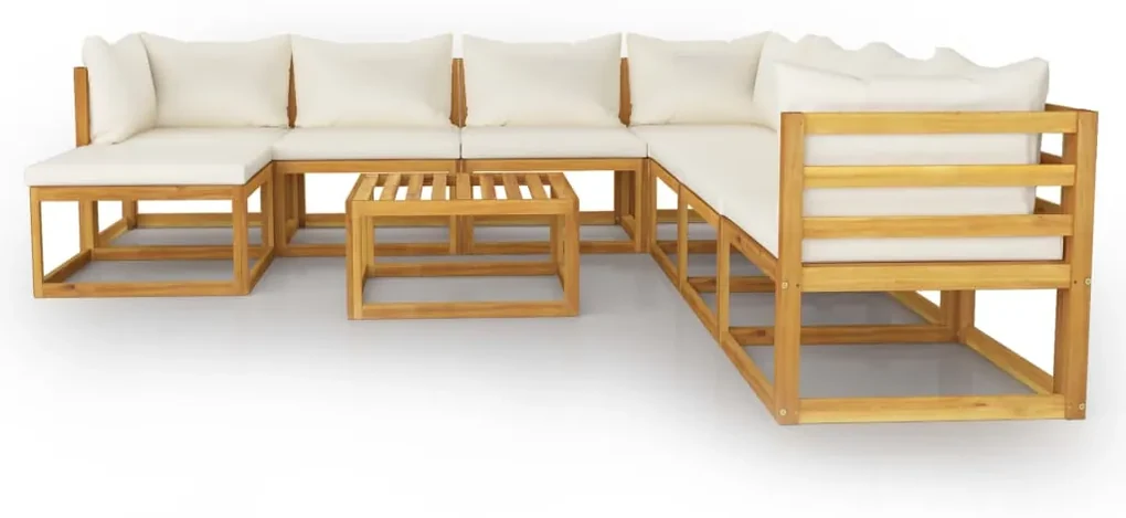 Set divani da giardino 9 pz con cuscini crema in legno acacia
