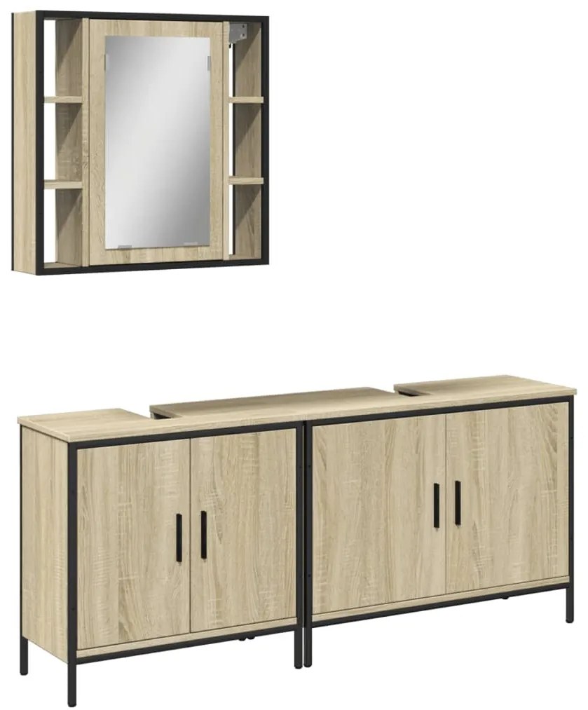 Set di mobili da bagno 3 pz rovere sonoma in legno multistrato