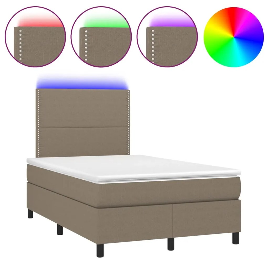 Letto a molle con materasso e led tortora 120x190 cm in tessuto