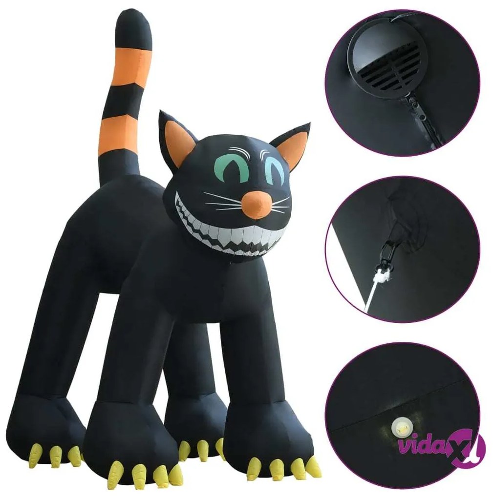 vidaXL Gatto Nero Gonfiabile per Halloween con LED XXL 6 m