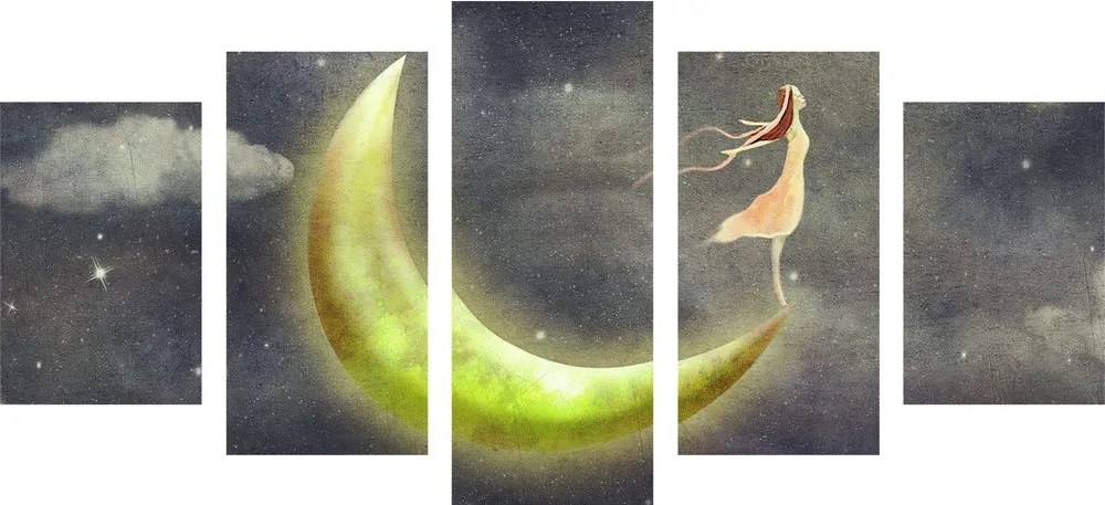 Quadri 5 pezzi – Ragazza sulla luna
