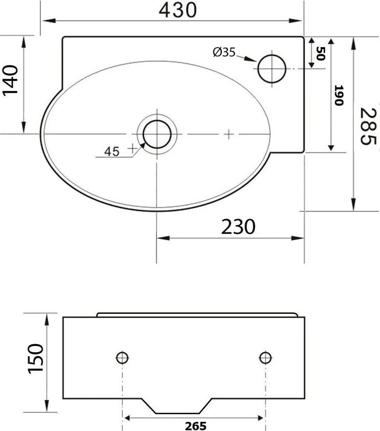 Lavabo bianco in ceramica 43x28,5 cm Ribera – Sapho