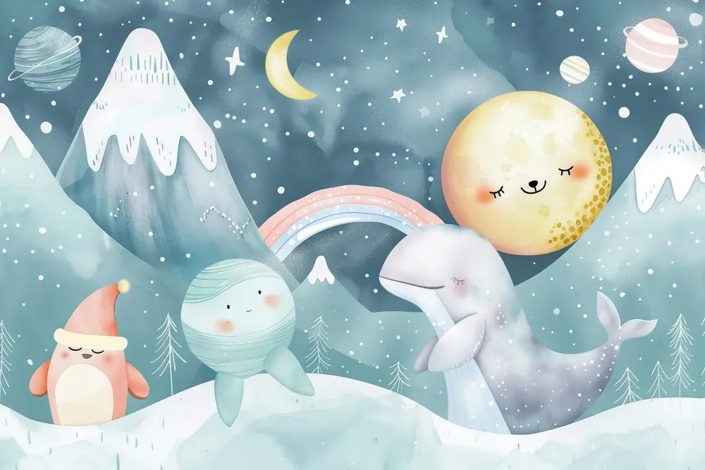 Stampa su tela – Per bambini: animali nel paesaggio innevato