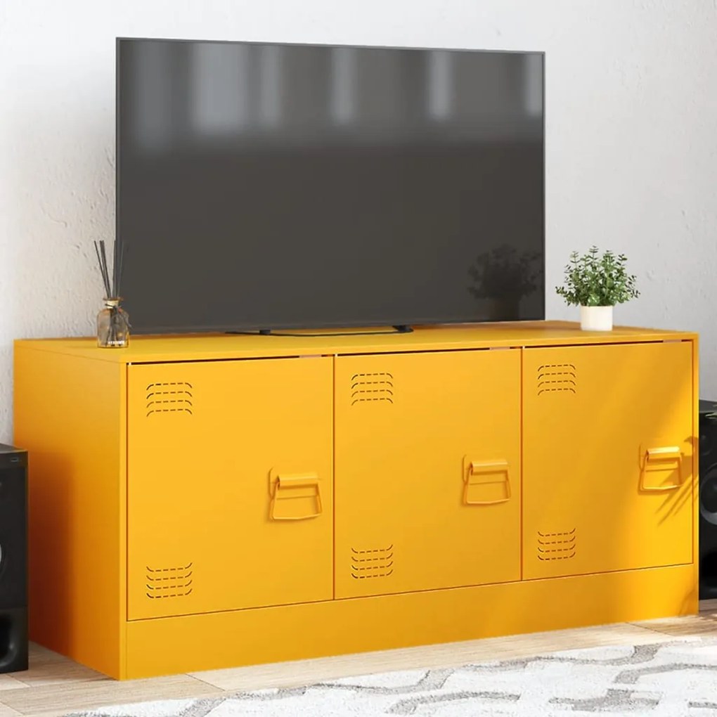 Mobile Porta Tv Giallo Senape 99x39x44 Cm İn Acciaio /