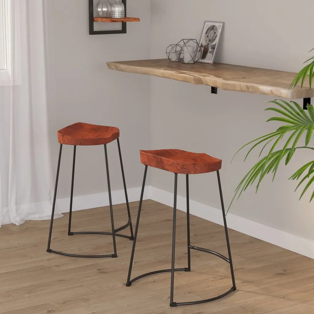 Sgabelli Da Bar Gavin 2 Pz 45x40x63 Cm Legno Massello Di Mango /