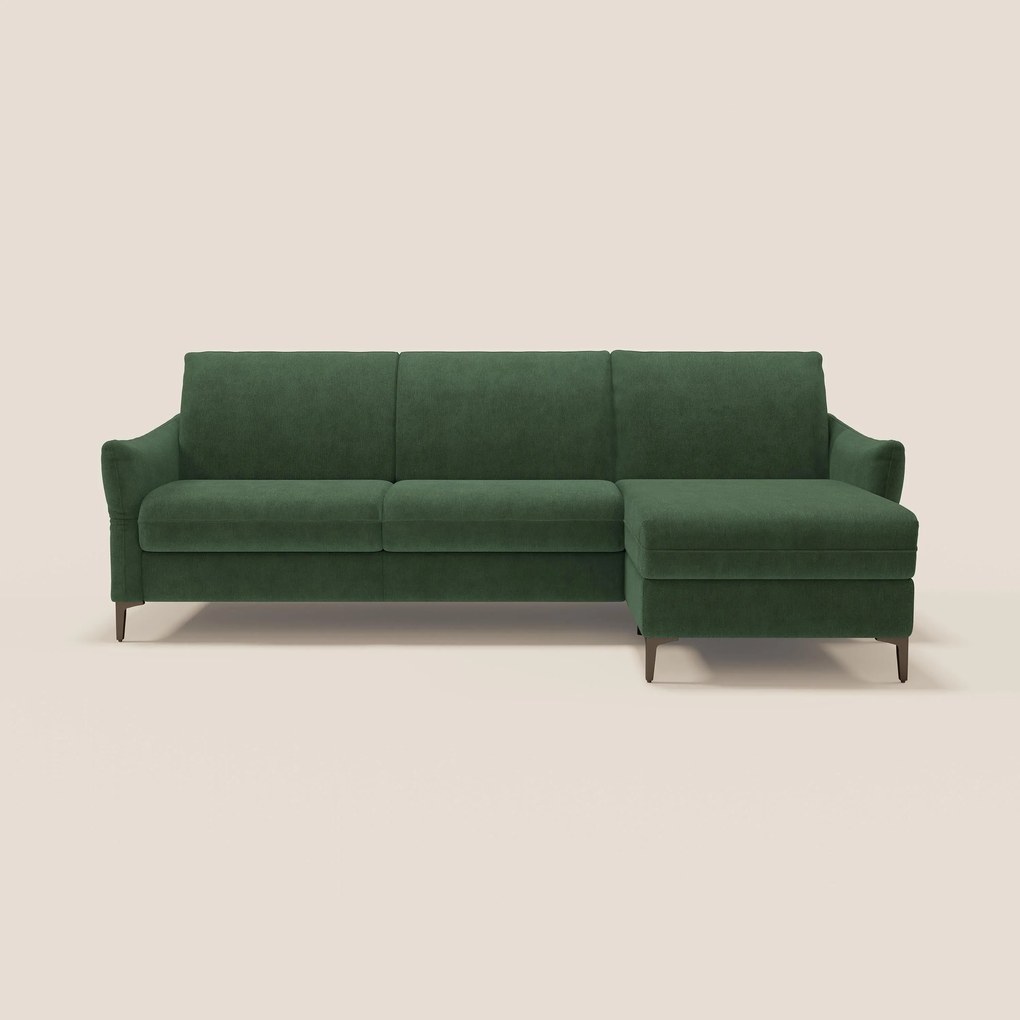 Dalia divano letto angolare con materasso alto 18 cm piedini alti e penisola contenitore in tessuto smacchiabile T17