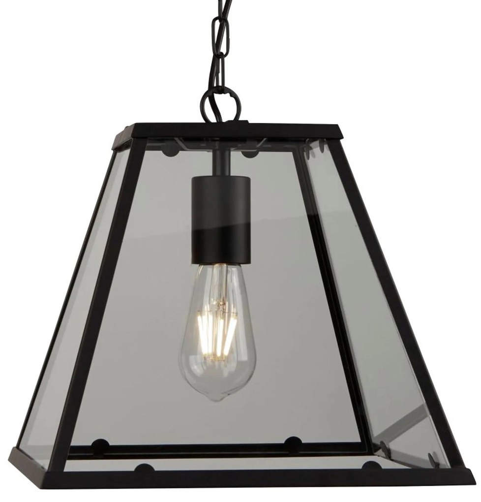 Sospensione Industrial-Nordico Lantern Noir Acciaio Nero Vetro 1 Luce E27