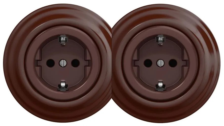 Kliklap - Doppia presa a parete in stile retrò con placca SCHUKO 230 V, marrone