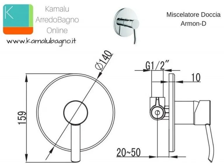 Kamalu - miscelatore incasso doccia parete modello armon-d