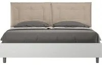 Letto matrimoniale con rete 160x200 bianco frassino cuscini similpelle tortora Egos Annalisa