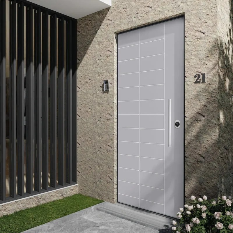 Porta blindata YALE Motorizzata L 90 x H 210 cm grigio/noce apertura sinistra