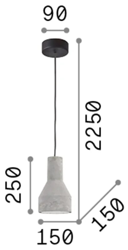 Sospensione Industrial-Minimal Oil-1 Metallo Cemento Grigio 1 Luce E27