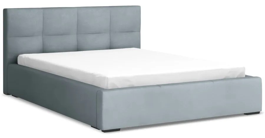 Letto matrimoniale imbottito azzurro in velluto con contenitore con rete inclusa 140x200 cm Hiko – Makamii