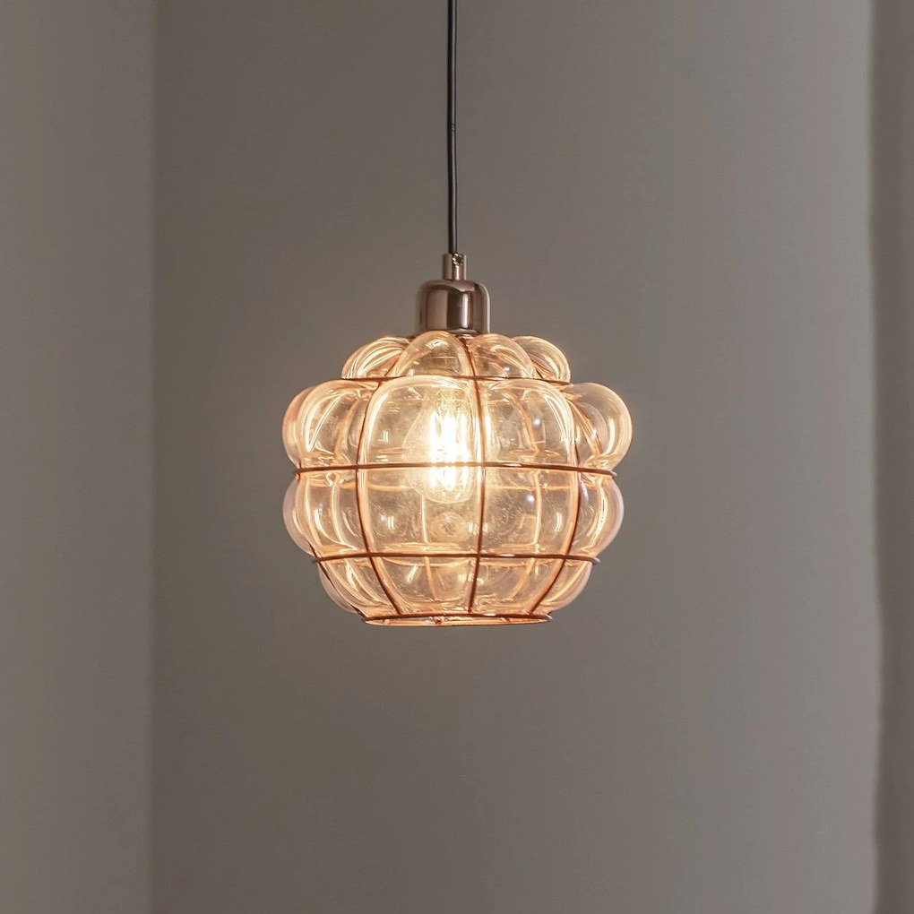 Opviq Lampada a sospensione Safderun 401-S, vetro color rame/ferro Ø 23 cm