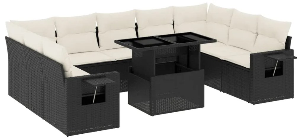 Set divani da giardino 10pz con cuscini in polyrattan nero