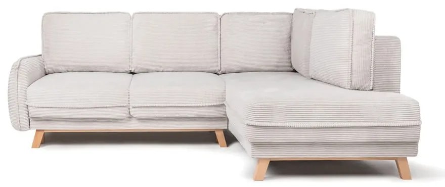 Divano angolare beige allungabile (con penisola a destra) con rivestimento in velluto a coste Tori – Bonami Selection