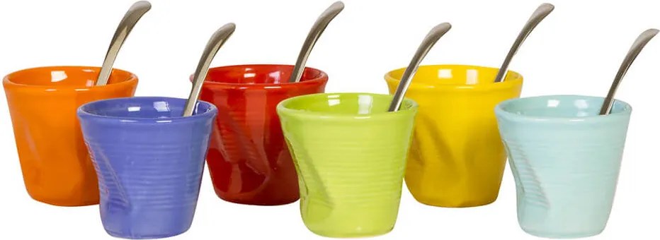 Set 6 Tazzine da caffè Accartocciati in Gres + Cucchiaini Kaleidos Multicolor...